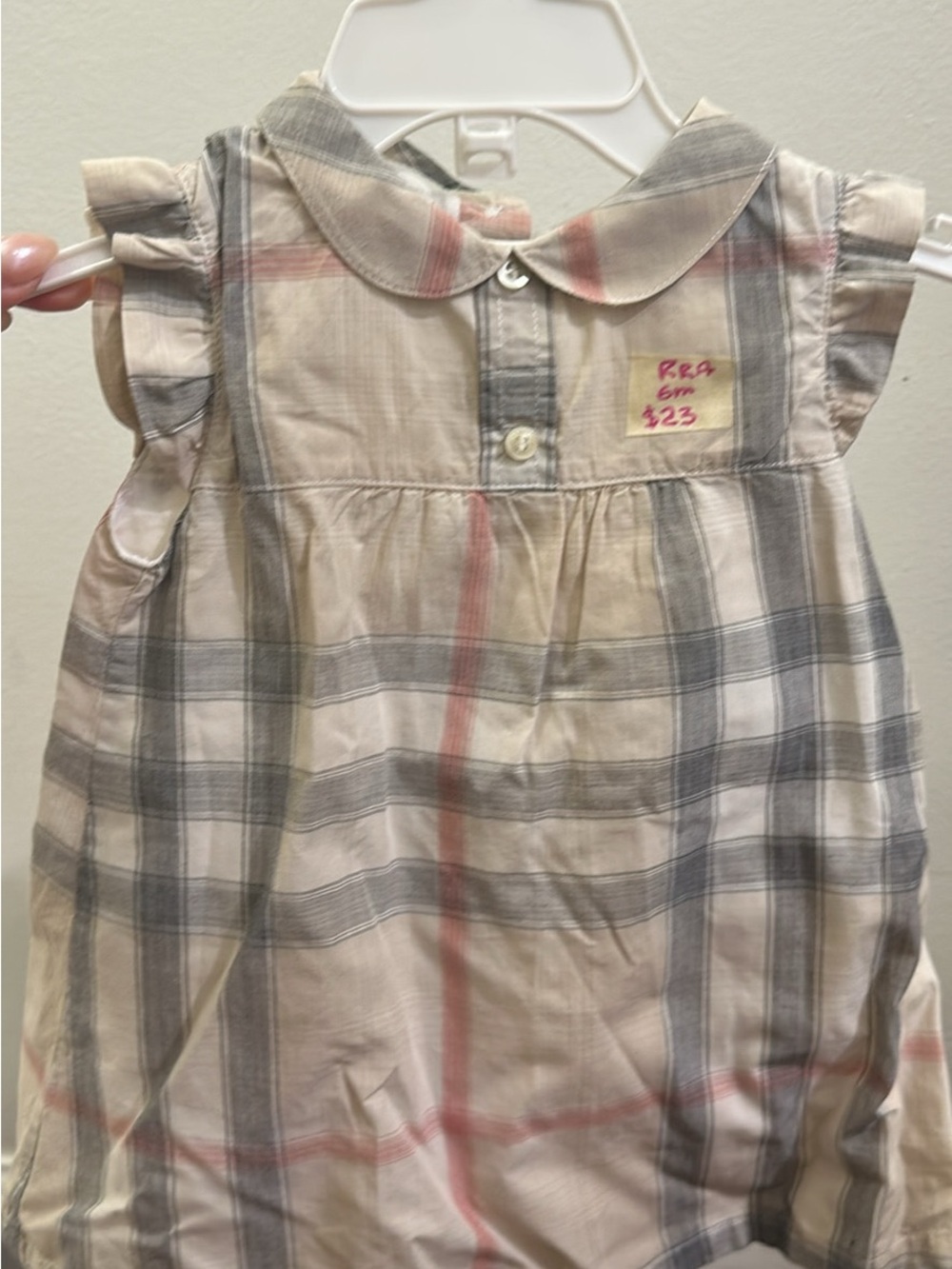Burberry Cream, Gray & Pink Plaid Baby Dress